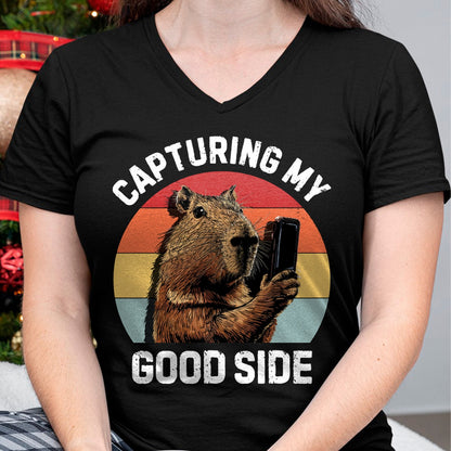 Cute Capybara Shirt, Funny Capybara Unisex T-Shirt/Hoodie/Sweatshirt HLT00 - Capybara Selfie Long Sleeve T-Shirt
