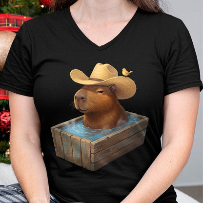 Cute Capybara Shirt, Funny Capybara Unisex T-Shirt/Hoodie/Sweatshirt HLT00 - Cute Capybara Wearing Cowboy Hat in Bathtub Funny Western T-Shirt