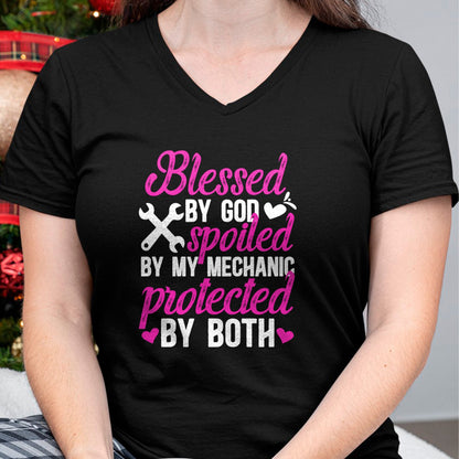 Best Wife Shirt, Wife and Husband Unisex T-Shirt/Hoodie/Sweatshirt HLT00 - Gift for wife T shirt, spoiled wife   Blessed By God Spoiled By My Mechanic Wife Of A Mechanic Pullo