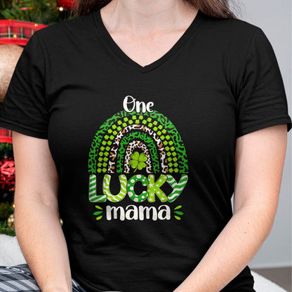 Gift for Mom Shirt, Funny Mom Unisex T-Shirt/Hoodie/Sweatshirt HLT00 - One Lucky Mom Irish Rainbow Leopard St Patricks Day T-Shirt