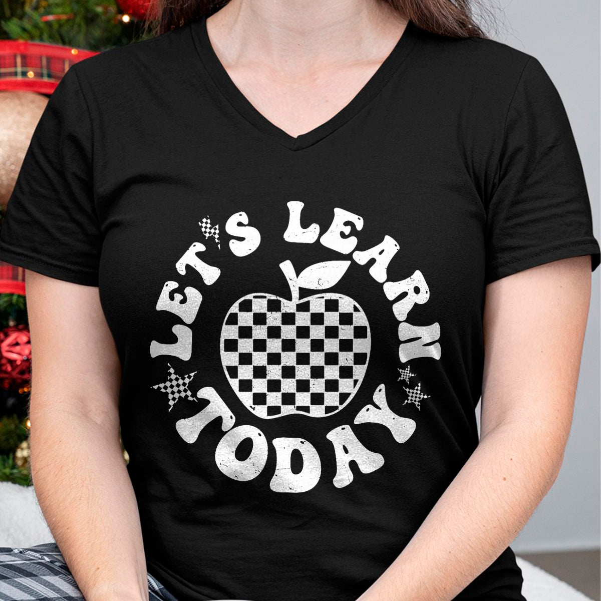 Best Teacher Shirt, Funny Teacher UnisexT-Shirt/Hoodie/Sweatshirt HLT00 - Let's Learn Today Checkered Apple Back to School Teacher T-Shirt