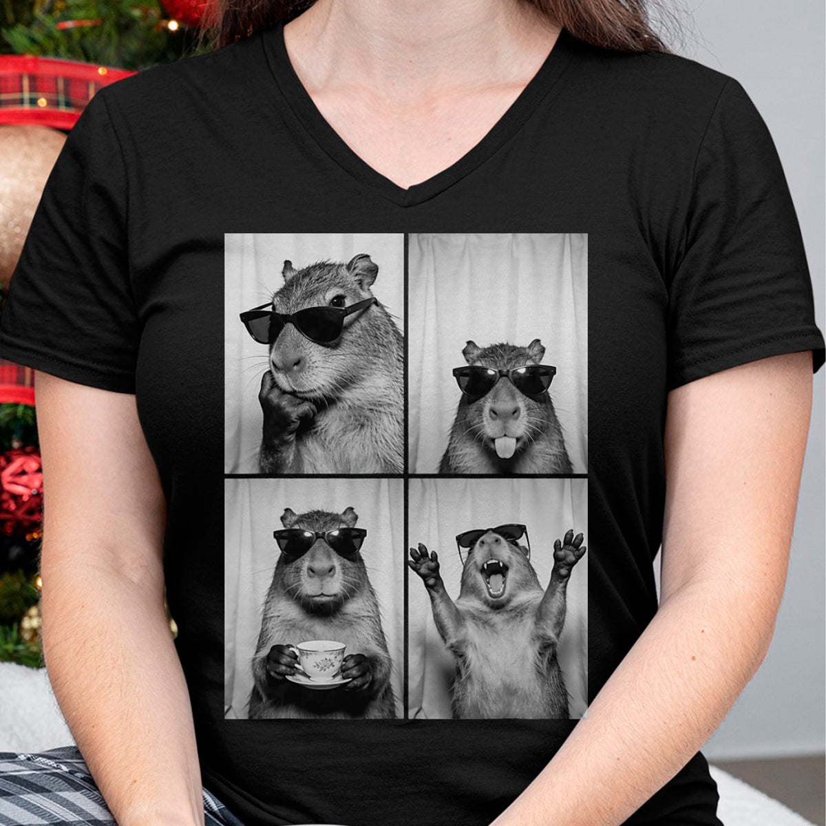 Cute Capybara Shirt, Funny Capybara Unisex T-Shirt/Hoodie/Sweatshirt HLT00 - Funny Capybara Photobooth, Capybara with Sunglasses, Rodent T-Shirt, Men, Black, 3X-Large
