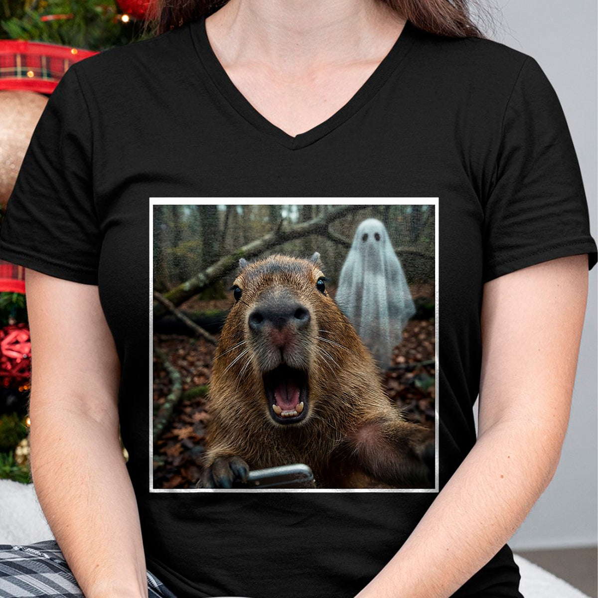 Cute Capybara Shirt, Funny Capybara Unisex T-Shirt/Hoodie/Sweatshirt HLT00 - Funny Capybara Ghost Selfie Photo Capy Meme Tee Kawaii T-Shirt