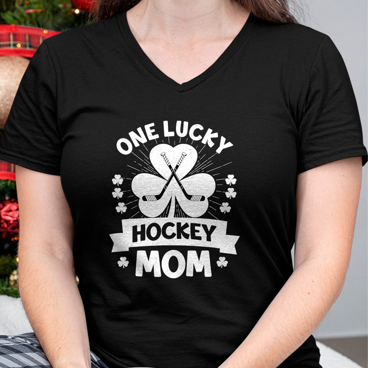 Gift for Mom Shirt, Funny Mom Unisex T-Shirt/Hoodie/Sweatshirt HLT00 - One Lucky Hockey Mom Ice Hockey Shamrock St Patricks Day T-Shirt