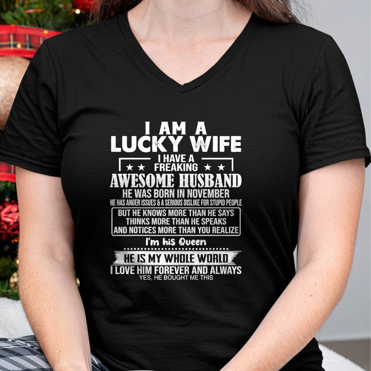 Best Wife Shirt, Wife and Husband Unisex T-Shirt/Hoodie/Sweatshirt HLT00 - Gift for wife T shirt, lucky wife   I Am A Lucky Wife I Have A Freaking Awesome Husband NOVEMBER T-S