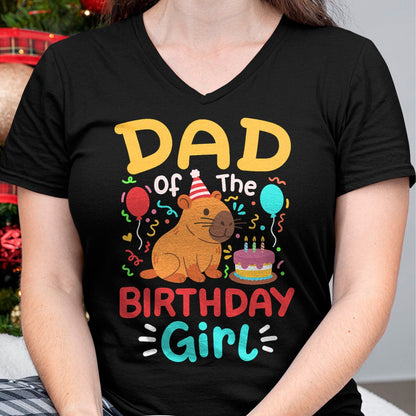 Cute Capybara Shirt, Funny Capybara Unisex T-Shirt/Hoodie/Sweatshirt HLT00 - Dad of The Birthday Girl Kids Cute Capybara Bday Family T-Shirt