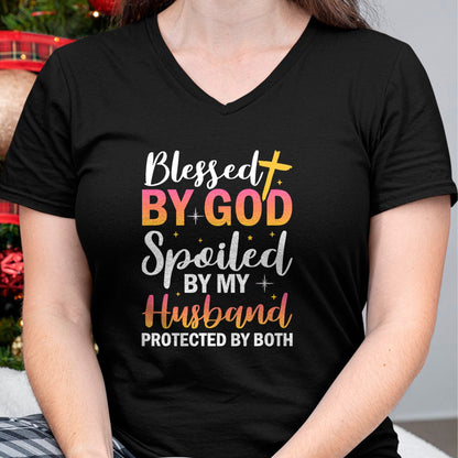 Best Wife Shirt, Wife and Husband Unisex T-Shirt/Hoodie/Sweatshirt HLT00 - Gift for wife T shirt, spoiled wife   Christian Wife Jesus Blessed By God Spoiled By My Husband T-Sh (1)