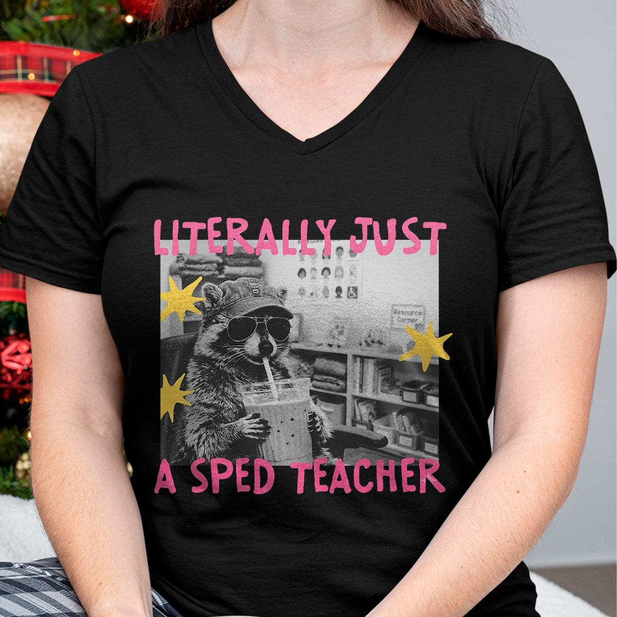 Best Teacher Shirt, Funny Teacher UnisexT-Shirt/Hoodie/Sweatshirt HLT00 - Literally Just A Sped Teacher Raccoon T-Shirt