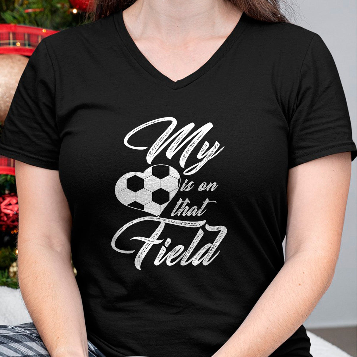 Gift for Mom Shirt, Funny Mom Unisex T-Shirt/Hoodie/Sweatshirt HLT00 - My Heart Is On That Soccer Field Funny Men Women Kids T-Shirt