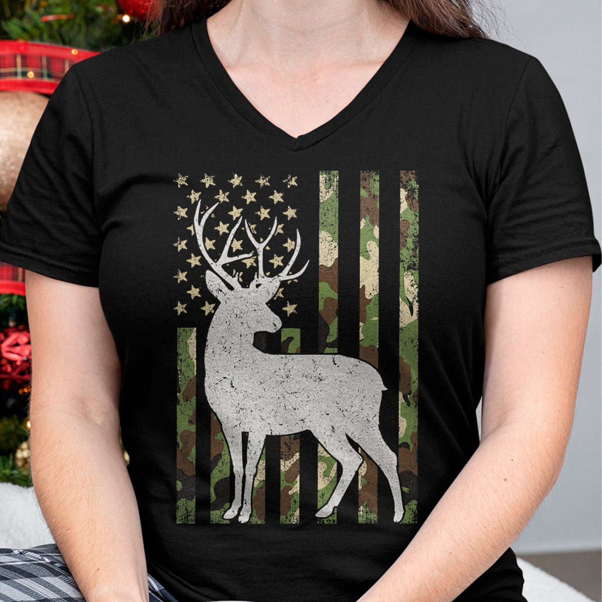 Funny Hunting Shirt, Gift For Hunting Lover Unisex T-Shirt/Hoodie/Sweatshirt HLT00 - Whitetail Buck Deer Hunting Camouflage USA Flag 4th of July T-Shirt