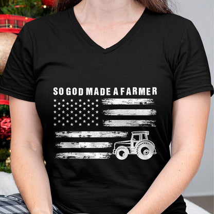 Best Farmer Life Shirt, Funny Farmer UnisexT-Shirt/Hoodie/Sweatshirt HLT00 - So God Made A Farmer Retro American Flag Tractor T-Shirt