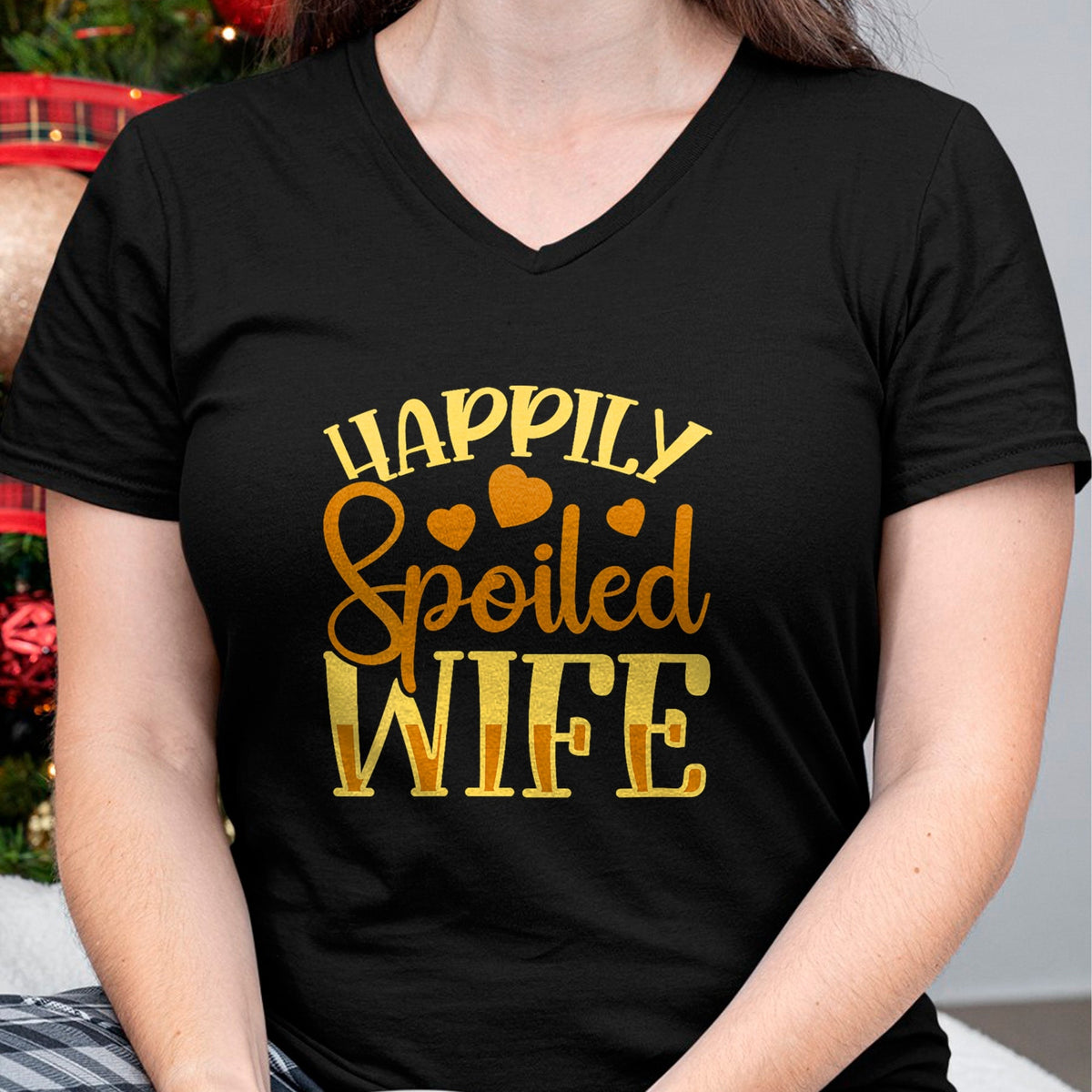 Best Wife Shirt, Wife and Husband Unisex T-Shirt/Hoodie/Sweatshirt HLT00 - Gift for wife T shirt, spoiled wife   Womens Funny Wife Happily Spoiled Wife V-Neck T-Shirt (1)