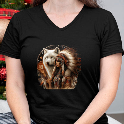 Native American T-Shirts, Vintage Native American Unisex T-Shirt/Hoodie/Sweatshirt HLT00 - Indian Native American Woman With White Wolf Vitage Gifts