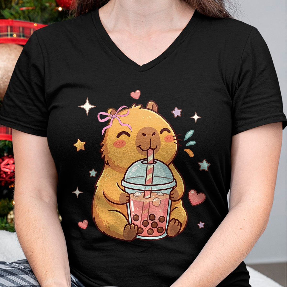 Cute Capybara Shirt, Funny Capybara Unisex T-Shirt/Hoodie/Sweatshirt HLT00 - Cute Capybara Anime Drinking Bubble Boba Tea Kawaii Girl Kid T-Shirt