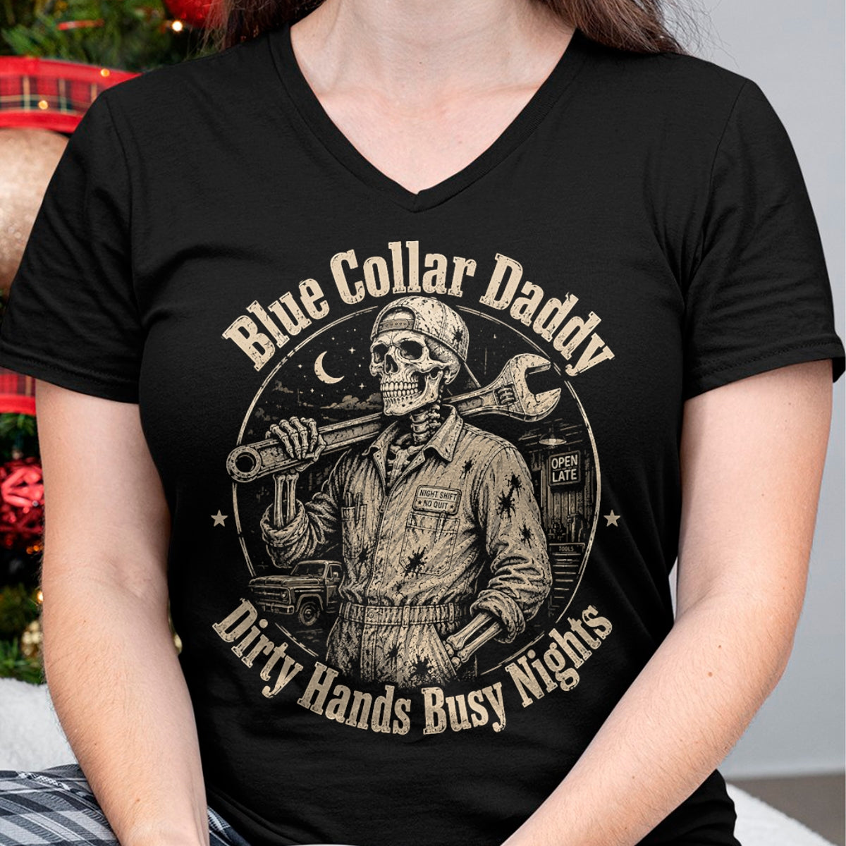 Best Mechanic Life Shirt, Funny Mechanic UnisexT-Shirt/Hoodie/Sweatshirt HLT00 - Blue Collar Daddy Dirty Hands Busy Nights Skeleton Mechanic T-Shirt