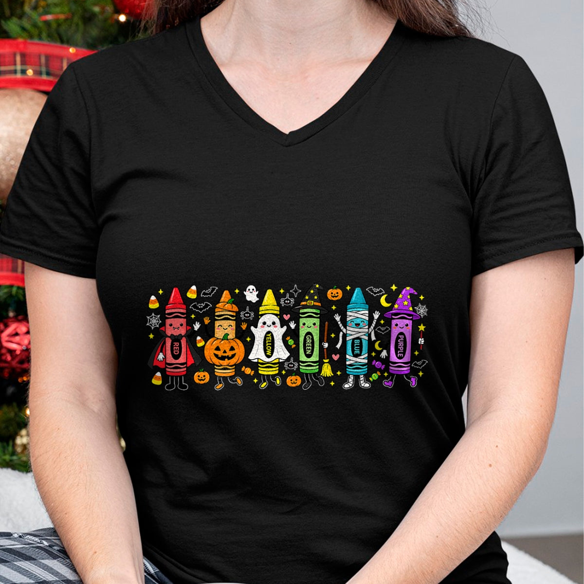 Best Teacher Shirt, Funny Teacher UnisexT-Shirt/Hoodie/Sweatshirt HLT00 - Spooky Halloween Crayons Teacher Classroom T-Shirt