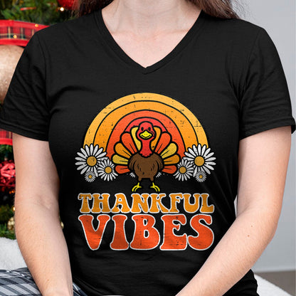 Best Thanksgiving Family Shirt , Funny Thanksgiving UnisexT-Shirt/Hoodie/Sweatshirt HLT00 - Thankful Vibes Turkey Rainbow Funny Retro Thanksgiving Women T-Shirt