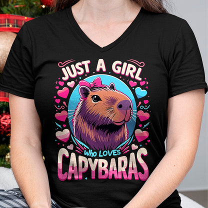 Cute Capybara Shirt, Funny Capybara Unisex T-Shirt/Hoodie/Sweatshirt HLT00 - Just a Girl who Loves Capybaras T-Shirt (2)