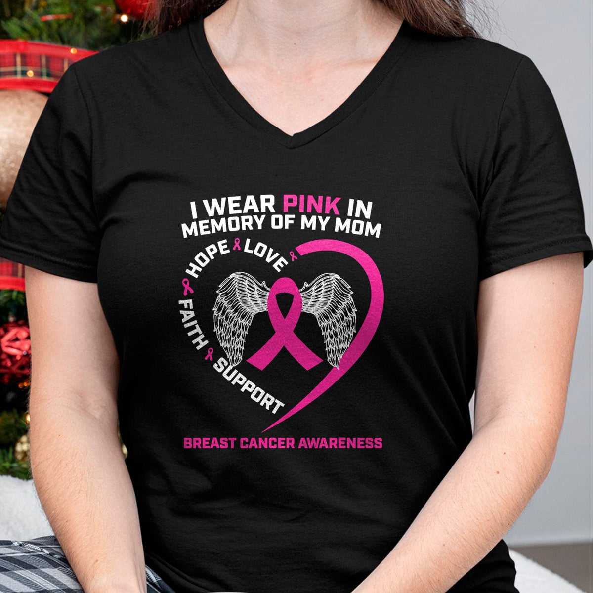 Gift for Mom Shirt, Funny Mom Unisex T-Shirt/Hoodie/Sweatshirt HLT00 - Gift I Wear Pink In Memory Of Mom Breast Cancer Awareness T-Shirt