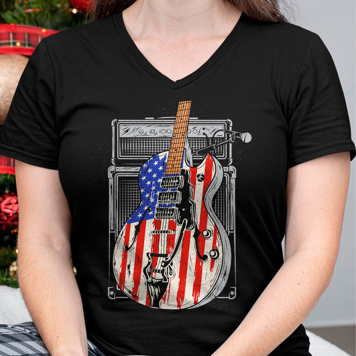 Guitar Lover Shirt, Funny Guitar UnisexT-Shirt/Hoodie/Sweatshirt HLT00 - American Flag Guitar 4th of July Guitarist USA Country Music T-Shirt