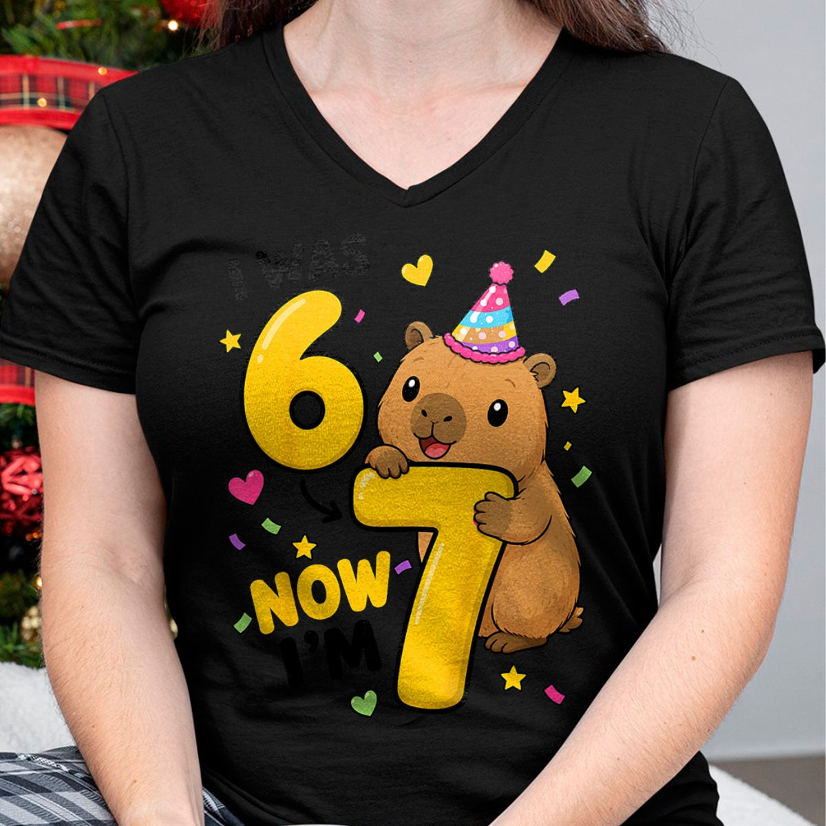 Cute Capybara Shirt, Funny Capybara Unisex T-Shirt/Hoodie/Sweatshirt HLT00 - I was 6 Now Im 7 Capybara 7th Birthday Party Cute 67 T-Shirt