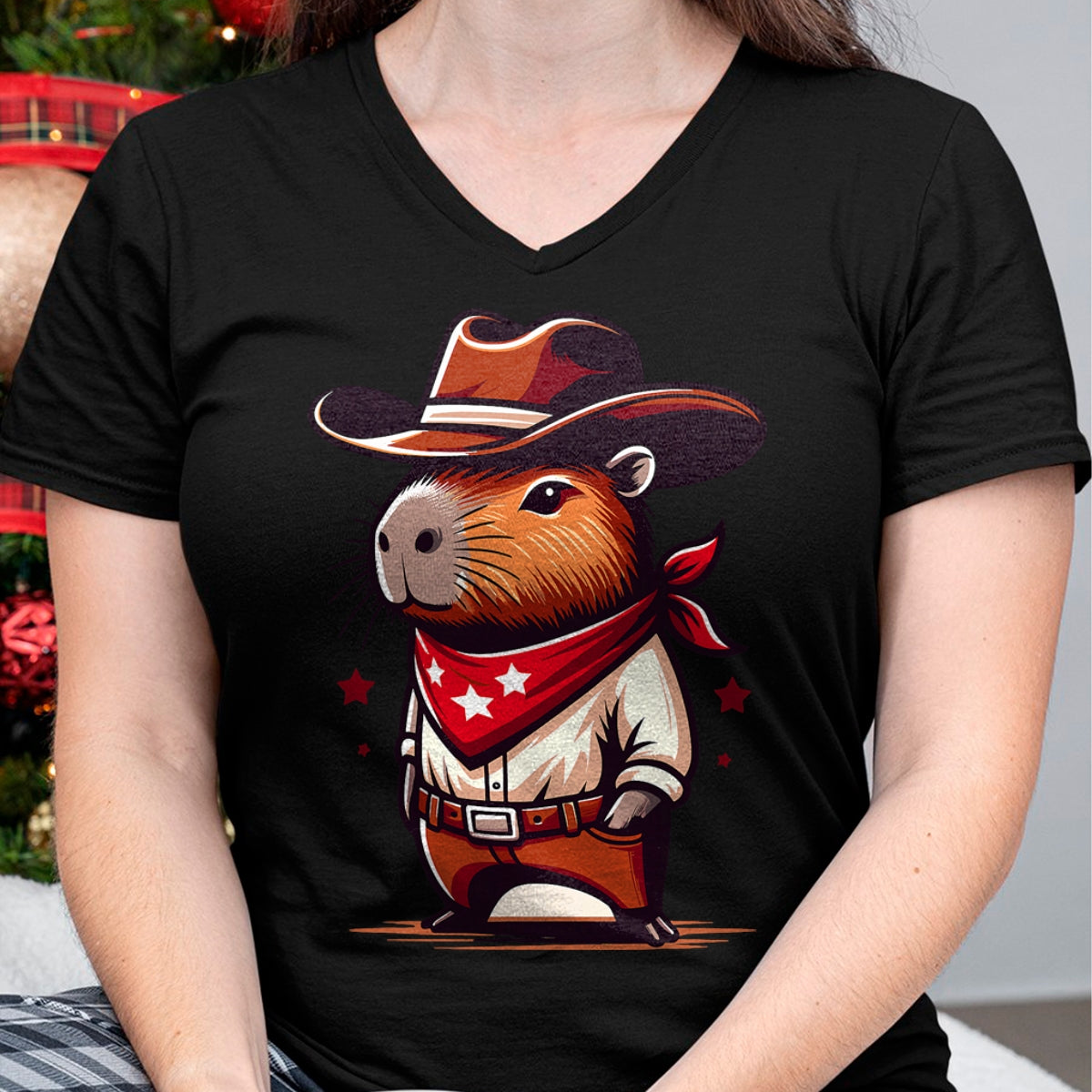 Cute Capybara Shirt, Funny Capybara Unisex T-Shirt/Hoodie/Sweatshirt HLT00 - Western Capybara Cowboy T-Shirt