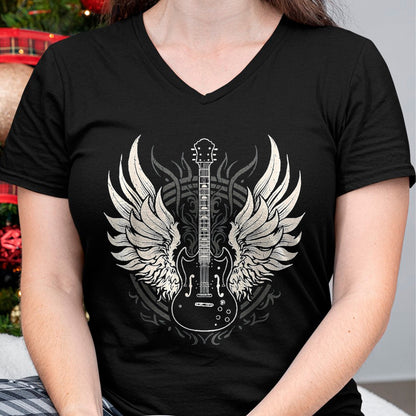 Guitar Lover Shirt, Funny Guitar UnisexT-Shirt/Hoodie/Sweatshirt HLT00 - Guitar Wings Vintage Retro 80s Rock & Roll Music T-Shirt, Women, Black, Medium