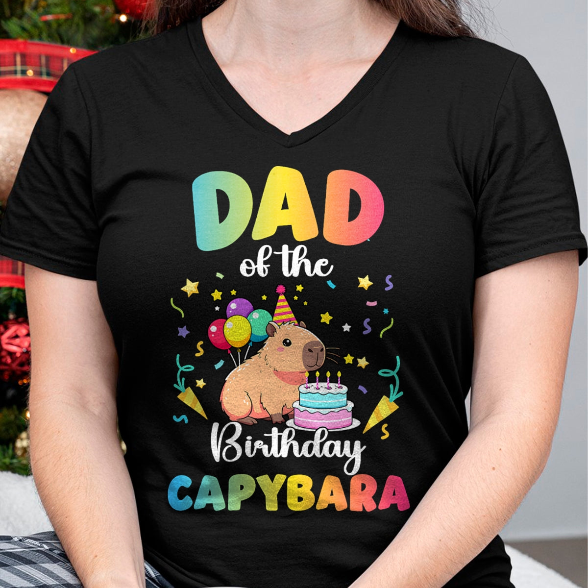 Cute Capybara Shirt, Funny Capybara Unisex T-Shirt/Hoodie/Sweatshirt HLT00 - Dad of The Birthday Girl Capybara Bday Party Family T-Shirt