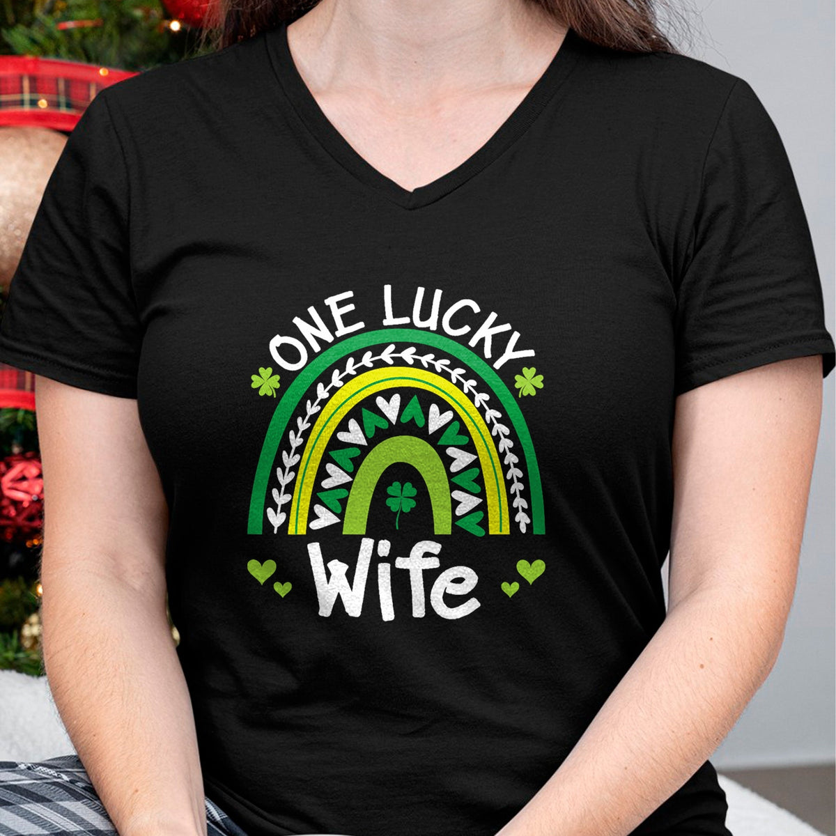 Best Wife Shirt, Wife and Husband Unisex T-Shirt/Hoodie/Sweatshirt HLT00 - Gift for wife T shirt, lucky wife   One Lucky Wife Boho Rainbow St Patricks Day Shamrock T-Shirt (1)