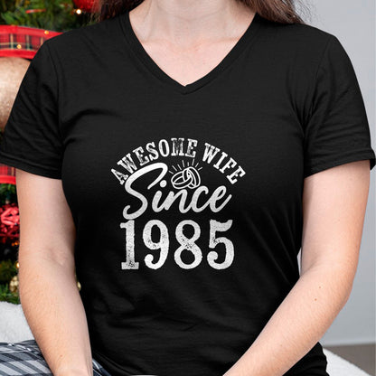 Best Wife Shirt, Wife and Husband Unisex T-Shirt/Hoodie/Sweatshirt HLT00 - Awesome Wife Since 1985 Anniversary From Husband Funny her T-Shirt