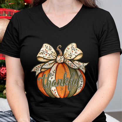Best Thanksgiving Family Shirt , Funny Thanksgiving UnisexT-Shirt/Hoodie/Sweatshirt HLT00 - Thankful Pumpkin Bow Fall Autumn Thanksgiving Shirts Women T-Shirt