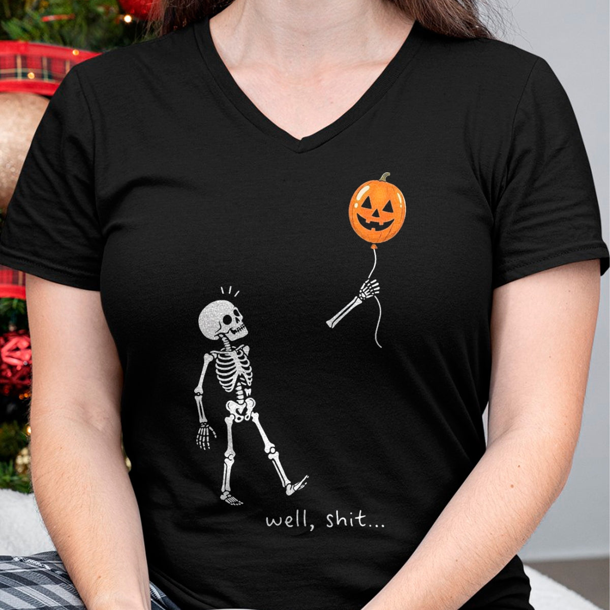 Best Thanksgiving Family Shirt , Funny Thanksgiving UnisexT-Shirt/Hoodie/Sweatshirt HLT00 - Well Shit Skeleton Holding Balloon Pumpkin Gothic Halloween T-Shirt, Men, Black, X-Large