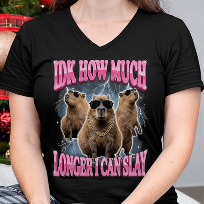 Cute Capybara Shirt, Funny Capybara Unisex T-Shirt/Hoodie/Sweatshirt HLT00 - IDK How Much Longer I Can Slay T-Shirt