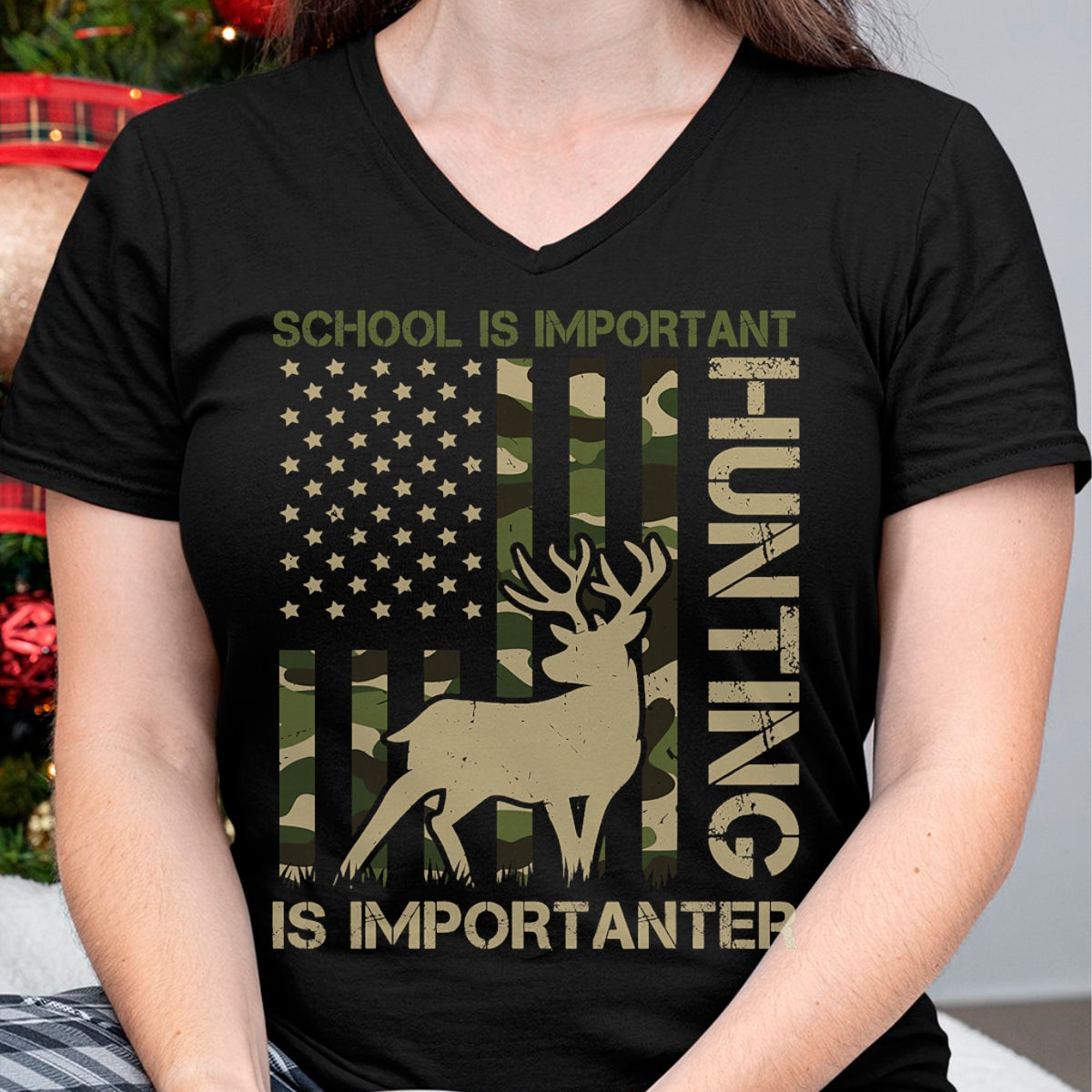 Funny Hunting Shirt, Gift For Hunting Lover Unisex T-Shirt/Hoodie/Sweatshirt HLT00 - School is important but HUNTING is Importanter Deer Hunting T-Shirt (1)