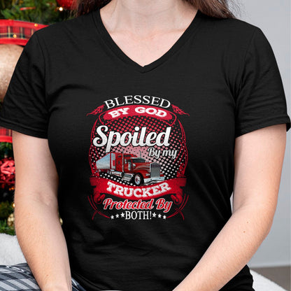 Best Wife Shirt, Wife and Husband Unisex T-Shirt/Hoodie/Sweatshirt HLT00 - Blessed By God Spoiled By My Trucker Girlfriend Wife Long Sleeve T-Shirt