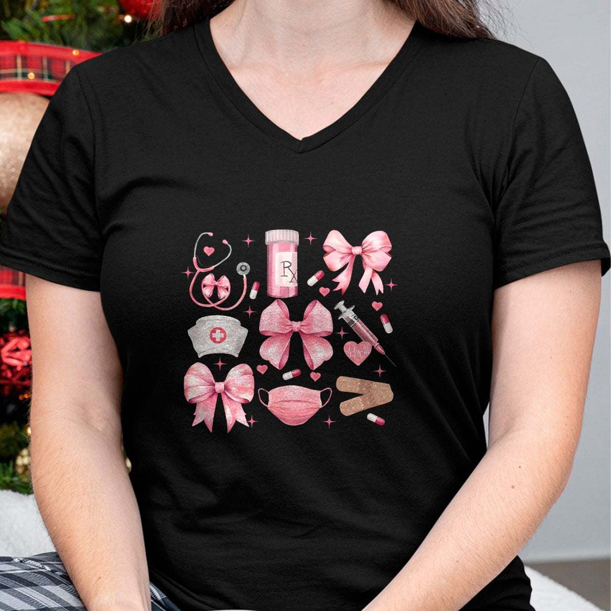 Funny Nurse Shirt, Nurse Unisex T-Shirt/Hoodie/Sweatshirt HLT00 - Women Pink Retro Nurse Coquette Pink Bow Girlie Nurse Life T-Shirt