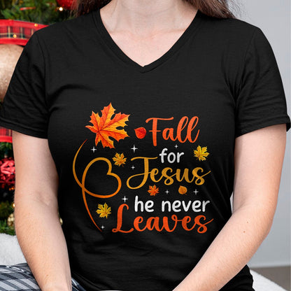 Best Thanksgiving Family Shirt , Funny Thanksgiving UnisexT-Shirt/Hoodie/Sweatshirt HLT00 - Fall for Jesus He Never Leaves Christian Faith Cross Pumpkin T-Shirt