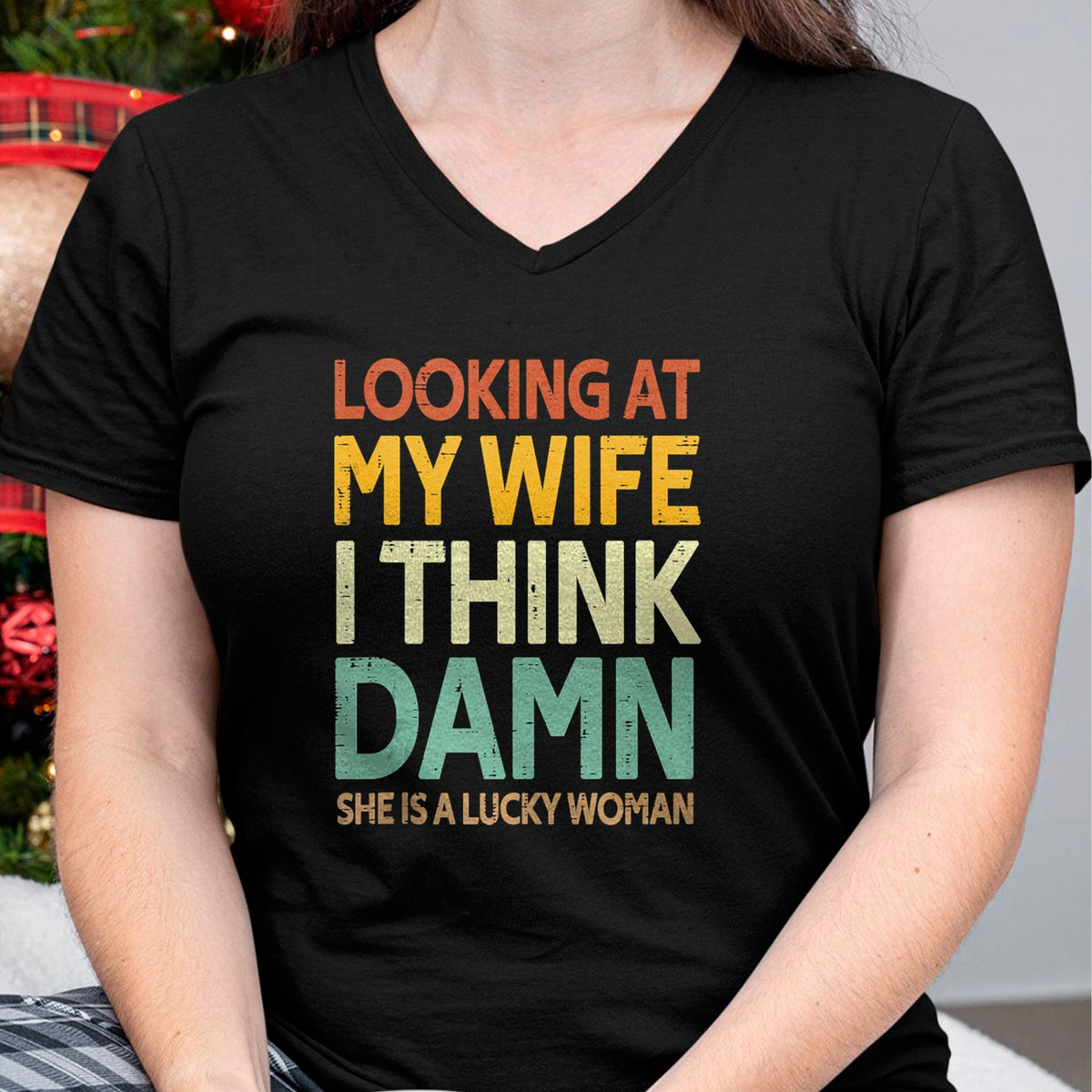 Best Wife Shirt, Wife and Husband Unisex T-Shirt/Hoodie/Sweatshirt HLT00 - Gift for wife T shirt, lucky wife   My Wife Is A Lucky Woman Husband Wife Themed Present Tank Top