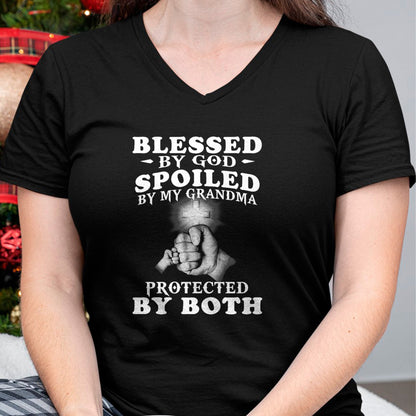Best Wife Shirt, Wife and Husband Unisex T-Shirt/Hoodie/Sweatshirt HLT00 - Blessed by God spoiled by my grandma protected by both Premium T-Shirt (1)