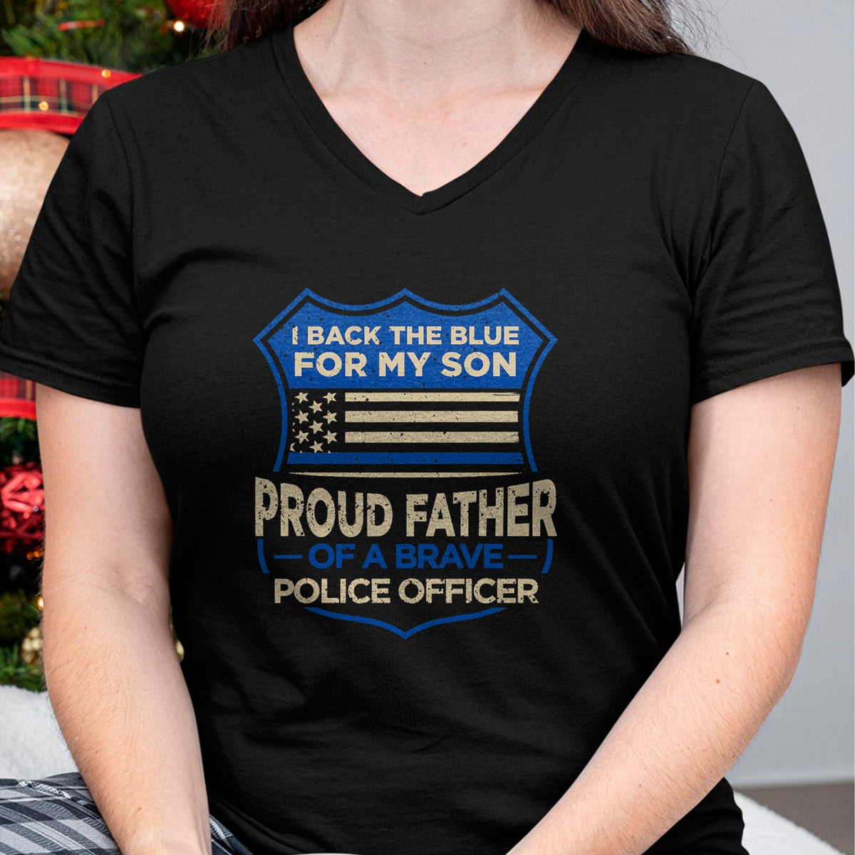Gift for Dad Shirt, Funny Dad Unisex T-Shirt/Hoodie/Sweatshirt HLT00 – Police Officer I Back The Blue For My Son Proud Father T-Shirt