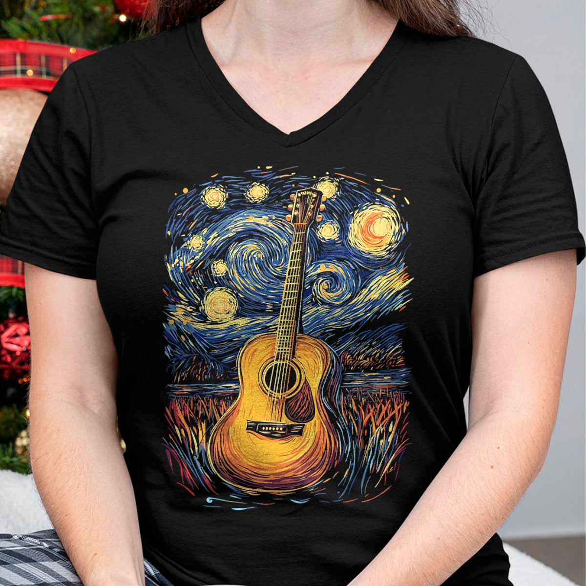 Guitar Lover Shirt, Funny Guitar UnisexT-Shirt/Hoodie/Sweatshirt HLT00 - Starry Night Inspired Acoustic Guitar T-Shirt