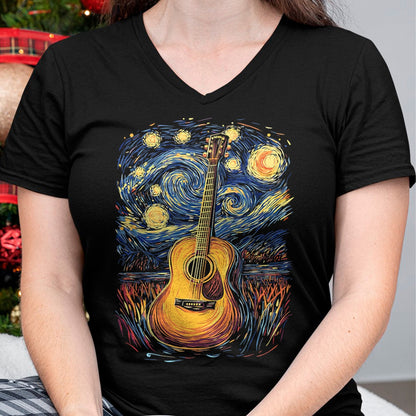 Guitar Lover Shirt, Funny Guitar UnisexT-Shirt/Hoodie/Sweatshirt HLT00 - Starry Night Inspired Acoustic Guitar T-Shirt