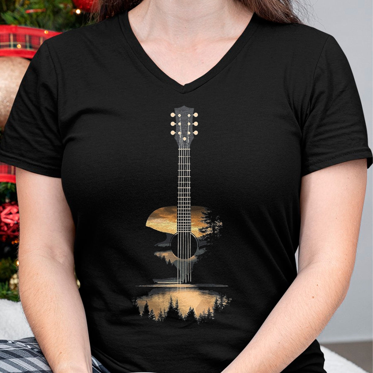 Guitar Lover Shirt, Funny Guitar UnisexT-Shirt/Hoodie/Sweatshirt HLT00 - Sunset Acoustic Guitar Scenic Nature Art T-Shirt, Men, Black, 3X-Large (1)