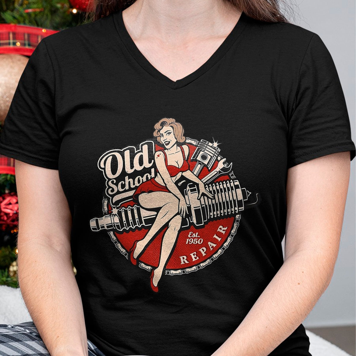 Best Mechanic Life Shirt, Funny Mechanic UnisexT-Shirt/Hoodie/Sweatshirt HLT00 - Spark Plug Pinup Mechanic T-Shirt, Men, Black, 3X-Large
