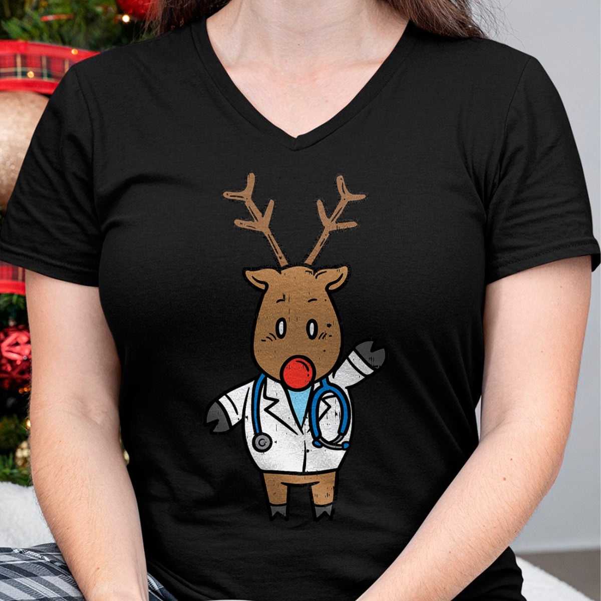 Best Doctor Shirt, Funny Doctor UnisexT-Shirt/Hoodie/Sweatshirt HLT00 - Reindeer Doctor Nurse Stethoscope Medical Christmas PJ T-Shirt