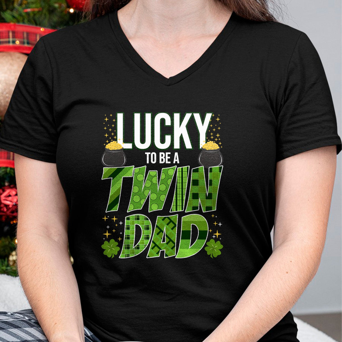 Gift for Dad Shirt, Funny Dad Unisex T-Shirt/Hoodie/Sweatshirt HLT00 – Lucky To Be a Twin Dad St. Patrick_s Day Gender Reveal T-Shirt