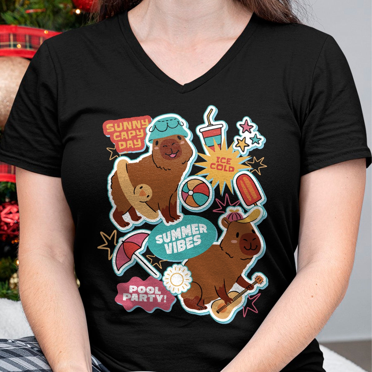Cute Capybara Shirt, Funny Capybara Unisex T-Shirt/Hoodie/Sweatshirt HLT00 - Summer Capybaras Long Sleeve T-Shirt