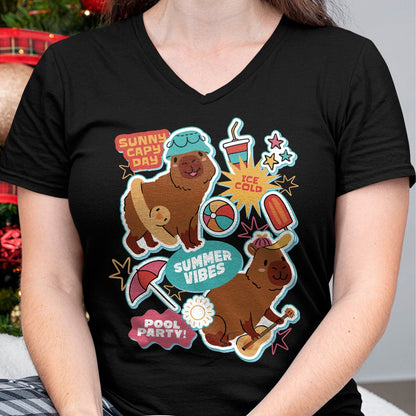 Cute Capybara Shirt, Funny Capybara Unisex T-Shirt/Hoodie/Sweatshirt HLT00 - Summer Capybaras Long Sleeve T-Shirt