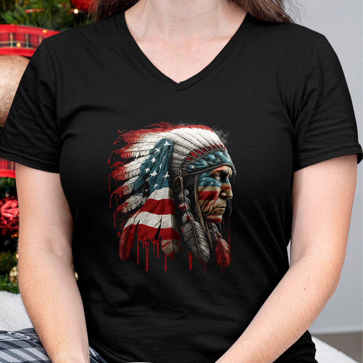Native American T-Shirts, Vintage Native American Unisex T-Shirt/Hoodie/Sweatshirt HLT00 - Native American Indian Chief American USA Flag