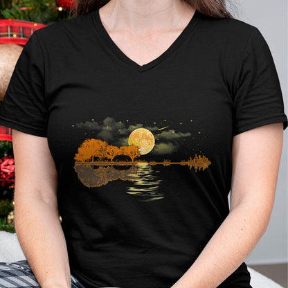 Guitar Lover Shirt, Funny Guitar UnisexT-Shirt/Hoodie/Sweatshirt HLT00 - Guitar Moonlight Nature Lake Shadow, Musician Black Unisex-Adults T-Shirt
